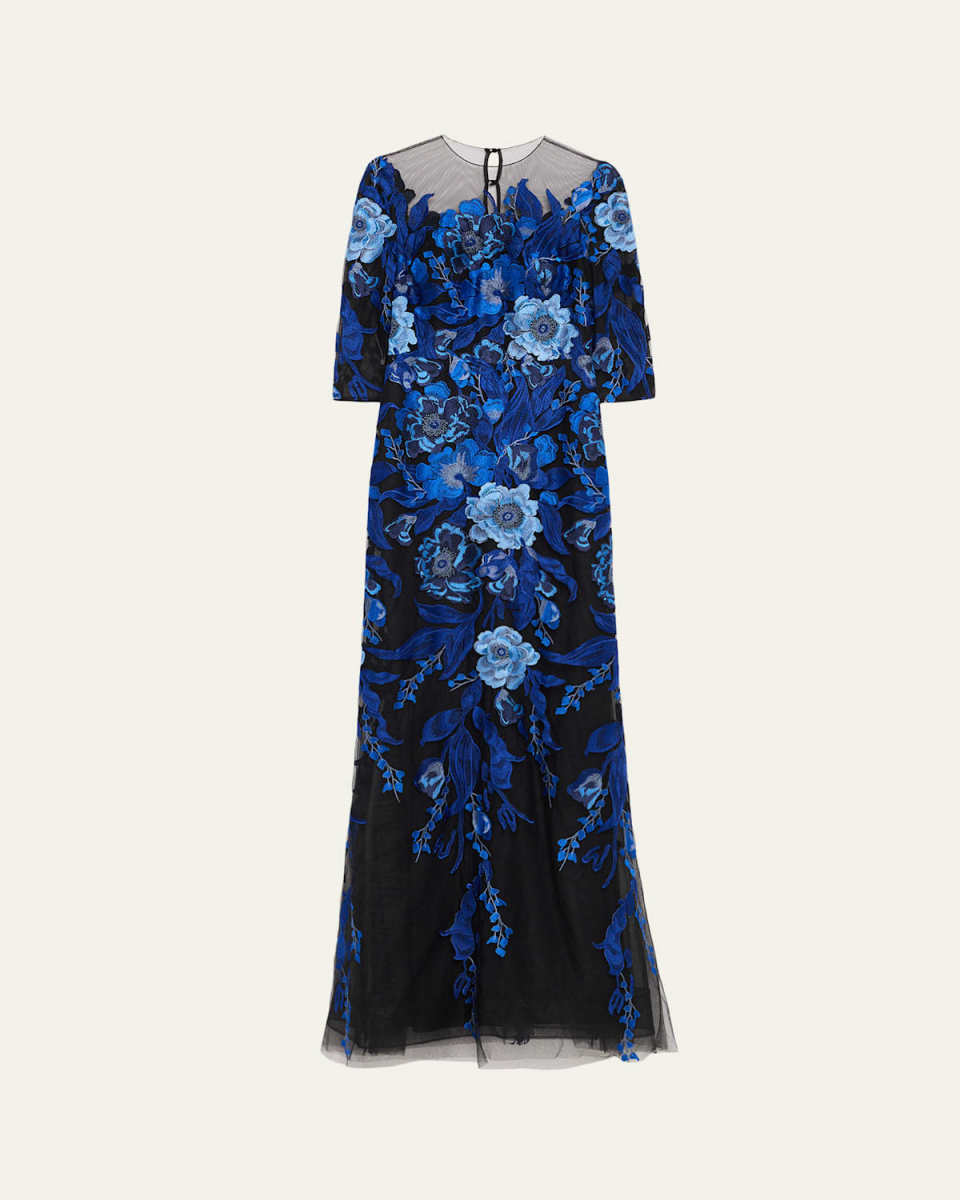 Floral Embroidered Tulle Gown